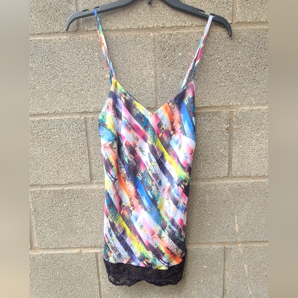 Y2K multi-colored abstract sexy silk tank top